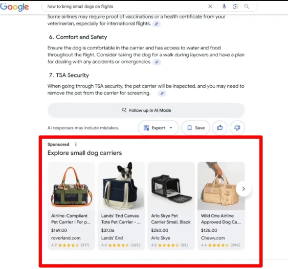 A screenshot of a Google AI Mode ad