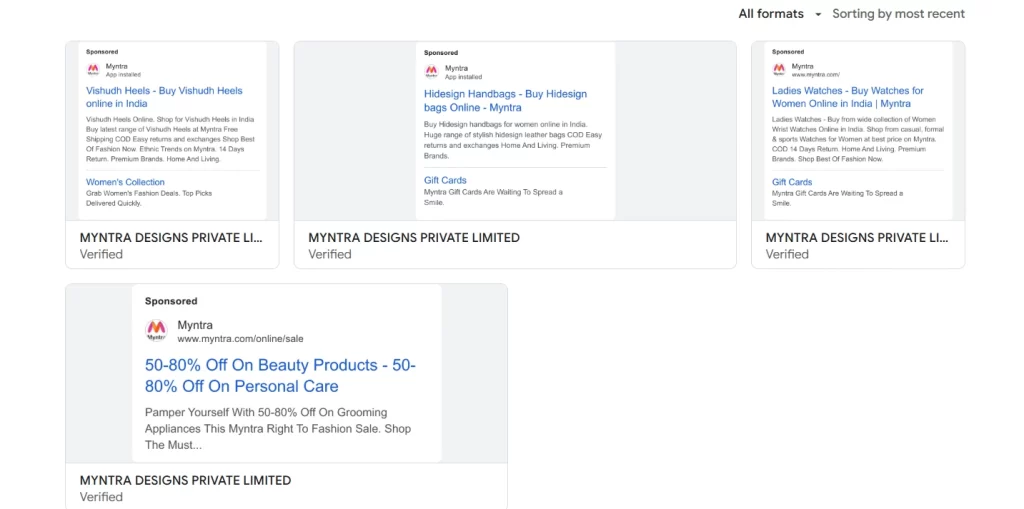 Screenshot of Google Ads Transparency Tool Example Google Ads Transparency