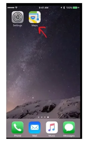Image 1.1. Screenshot pointing at Maps in iPhone
