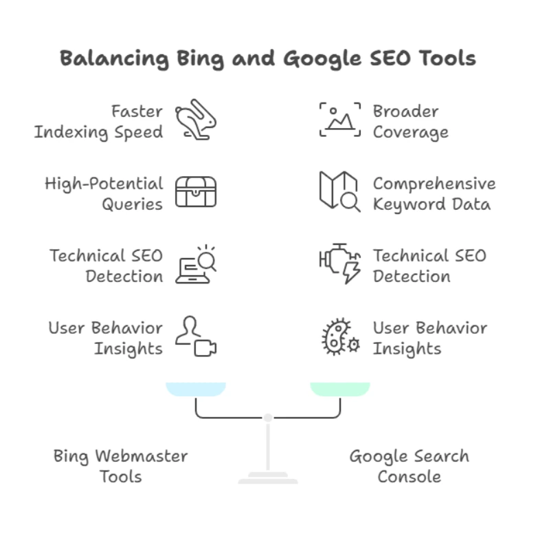 Infographic showing a comparison between Bing Webmaster & Google Search Console