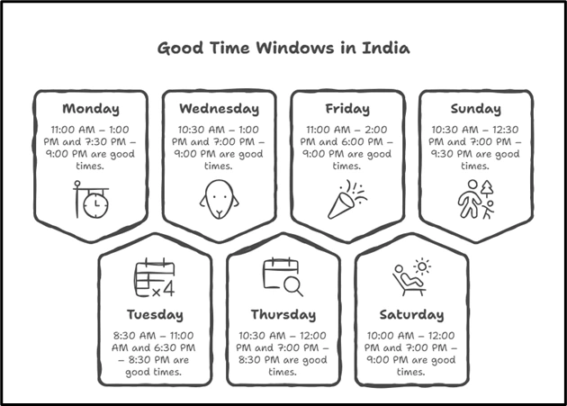 Infographic showing the good posting time windows in India