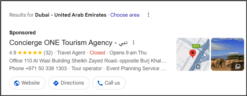 Screenshot showing an example of Google Ad