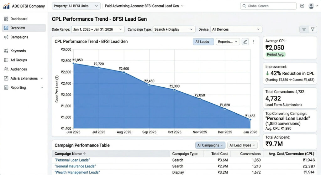 CPL Reduced- Google Ads Screenshot