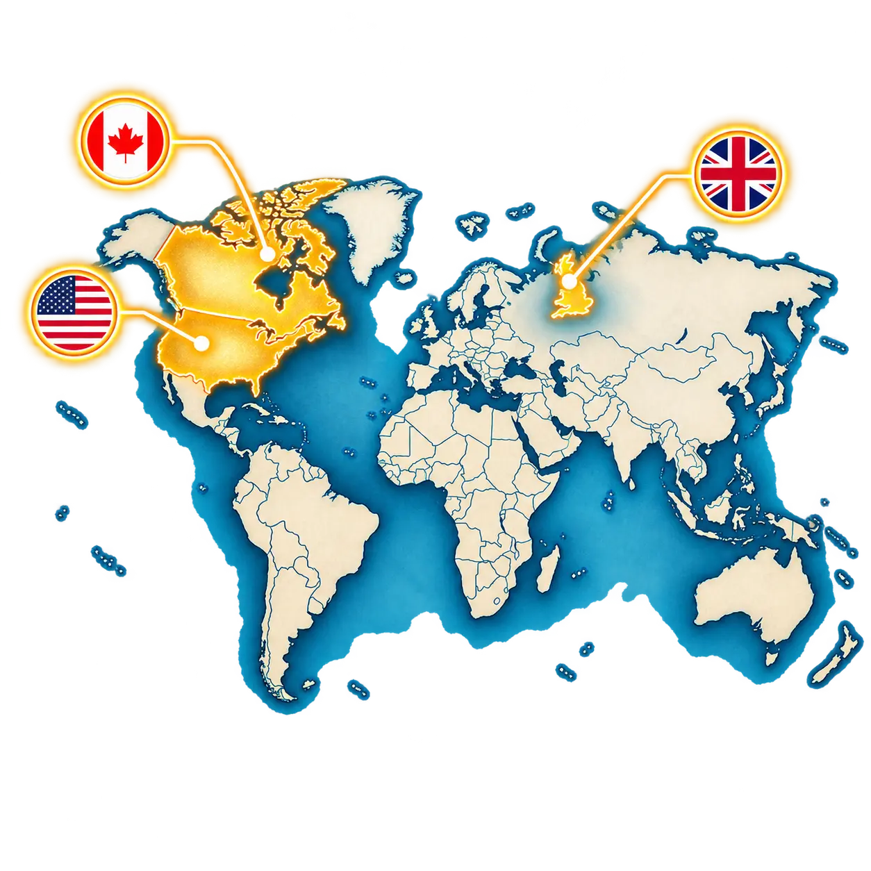 Glowing World Map with Flag Callouts